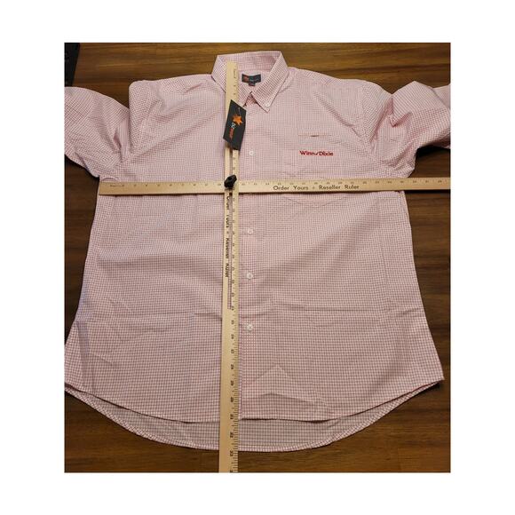 NWT Winn-Dixie Men’s L 17.5 Red Check Button-Down Shirt Embroidered Logo Career - Picture 9 of 9